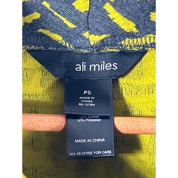 Ali Miles Top Small PETITE Gray Chartreuse Abstract Cowl Turtleneck Patch Pocket - Picture 6 of 10